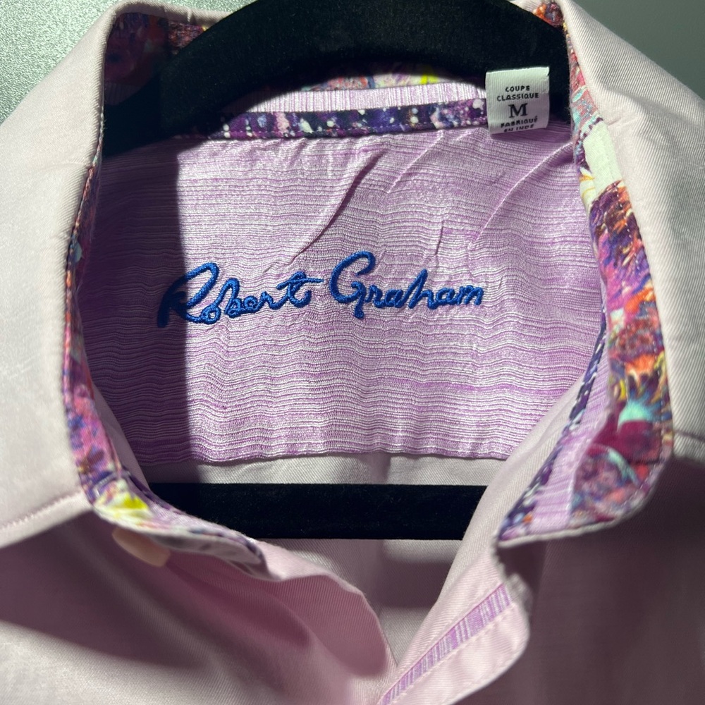 Robert Graham Mens Pink Classic Fit Button Down Shirt Floral Trim Size M